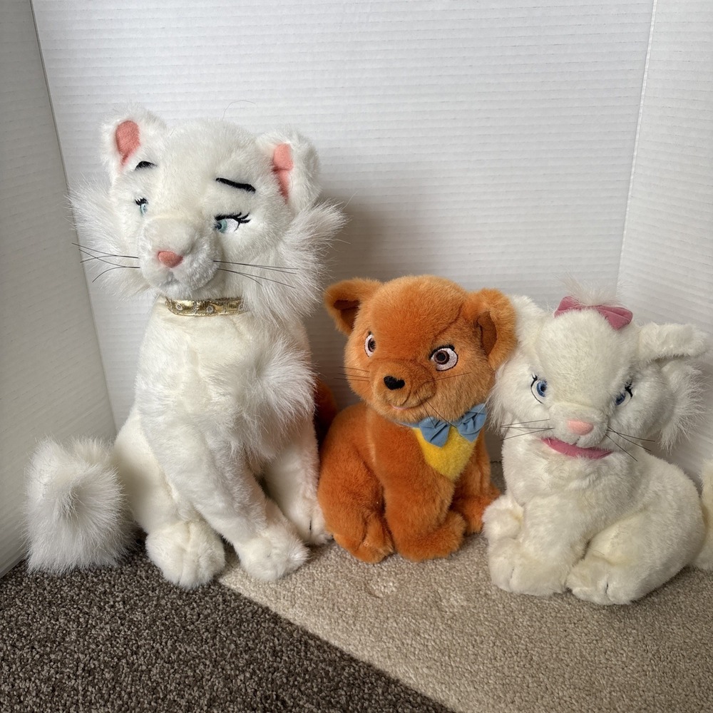 RARE Vintage Lot Of 3 Disney Aristocats Duchess 14" & Marie 10" & Toulouse 10"